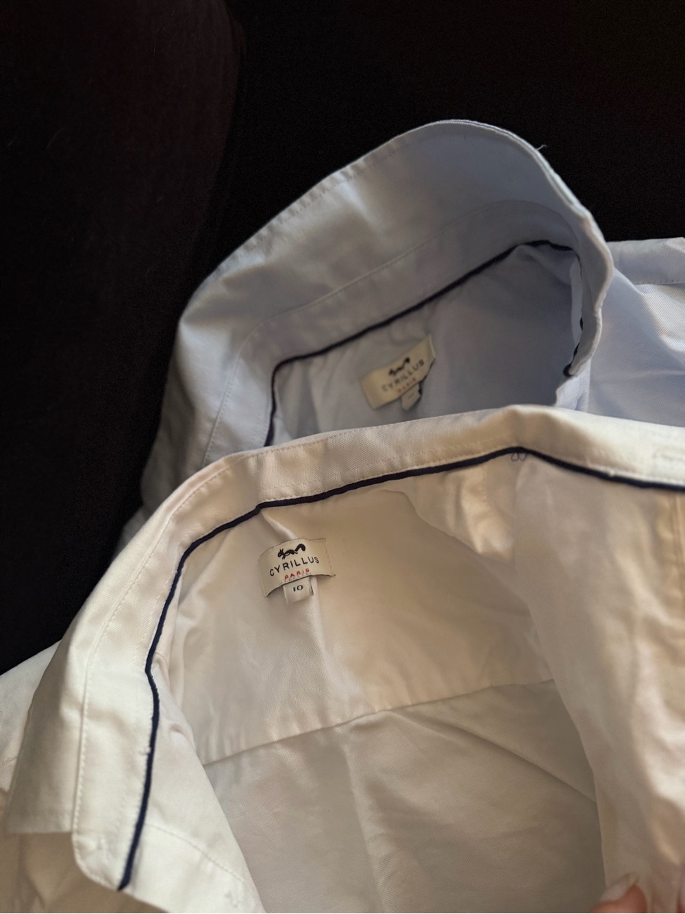 Cyrillus White Shirt with Navy Trim